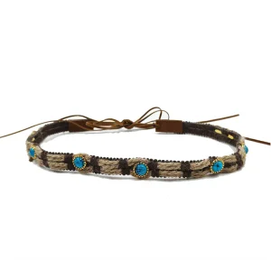 Westernhattband med flätad och turkosstenar